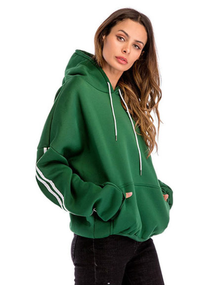 Striped Drawstring Pockets Pullover Hooded Sweatshirt - Power Day Sale