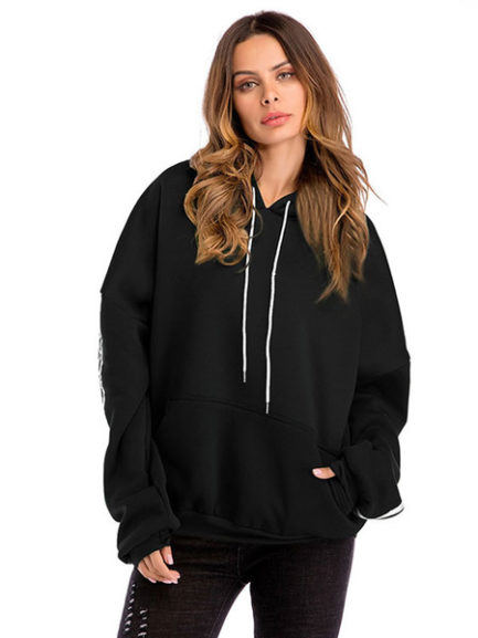Striped Drawstring Pockets Pullover Hooded Sweatshirt - Power Day Sale