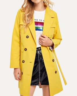 Trench Coat Oversized Turndown Collar Long Sleeves Buttons Coat