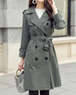 Trench Coat Turndown Collar Buttons Long Sleeve Peacoat