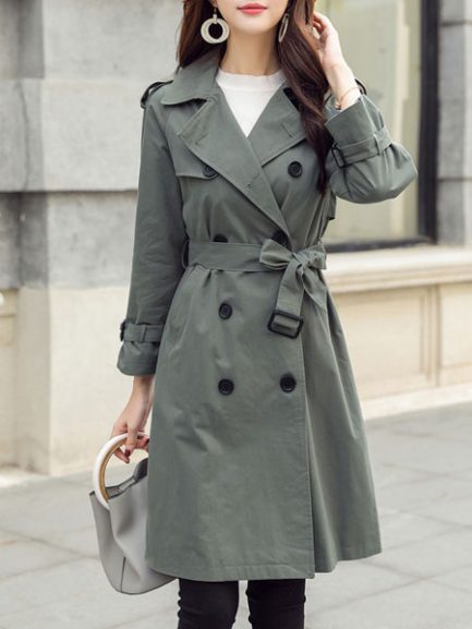 Trench Coat Turndown Collar Buttons Long Sleeve Peacoat - Power Day Sale