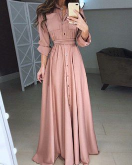 Belted Waist Floor Length Maxi Dress
