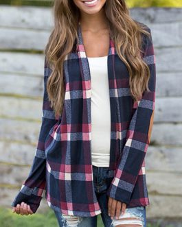 Elbow Patches Oversized Plaid Shirt