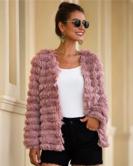 Faux Fur Open Front Solid Glamorous Warm Coat