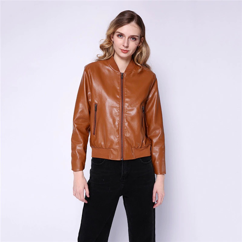 Faux Leather High Street Trendy Zip Up PU Coat