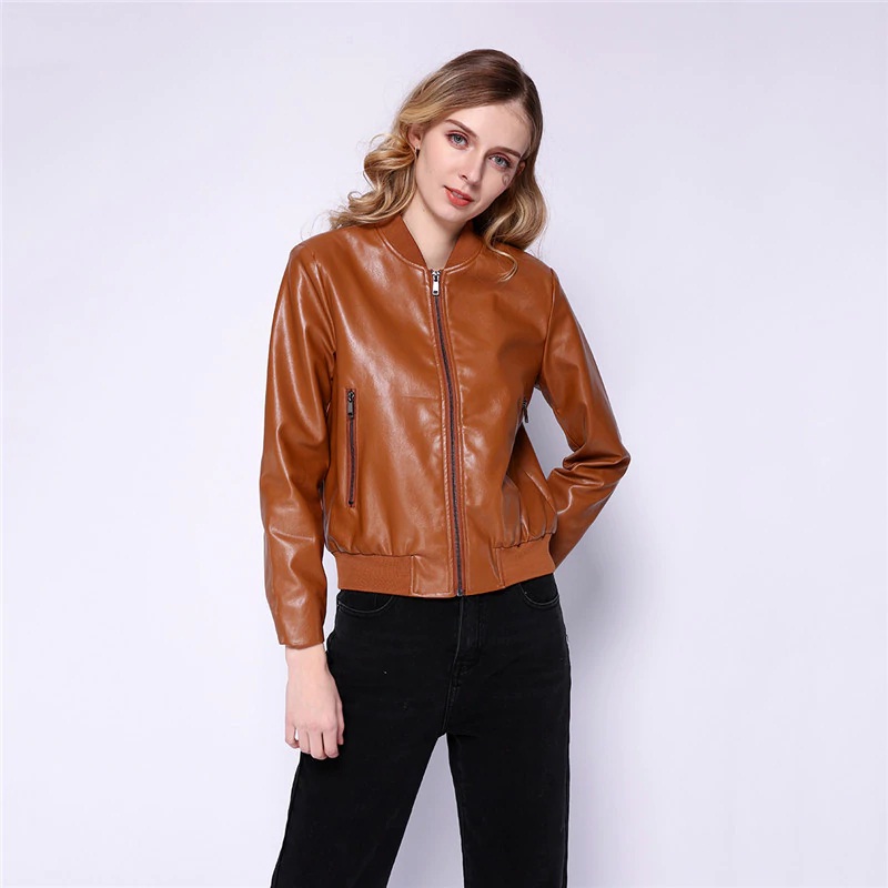 Faux Leather High Street Trendy Zip Up PU Coat - Power Day Sale