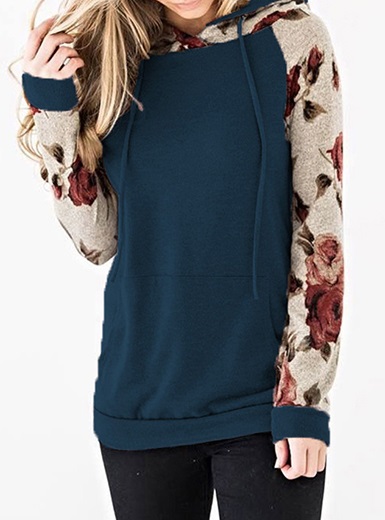 Floral Printed Sleeves Hooded Pullover - Power Day Sale
