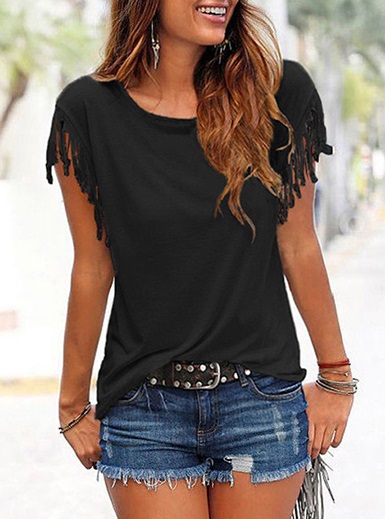 Fringed Short Sleeves Casual Top - Power Day Sale