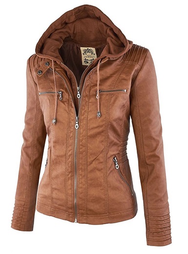 Hooded Leather Moto Jacket - Power Day Sale