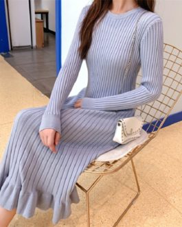 Knitted Empire Long Elegant Trumpet Solid Mermaid Sweater Dress