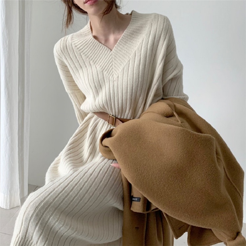 Knitting Straight Korean Style Fashionable Elegant Sweater Dress ...