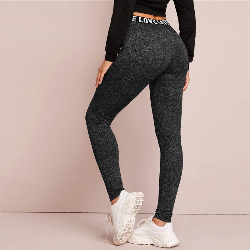 Letter Print Graphic Marled Leggings - Power Day Sale