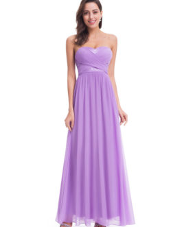 Long Strapless Sweetheart Chiffon Ruched A Line Floor Length Wedding Guest Bridesmaid Dresses