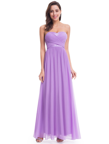 Long Strapless Sweetheart Chiffon Ruched A Line Floor Length Wedding Guest Bridesmaid Dresses