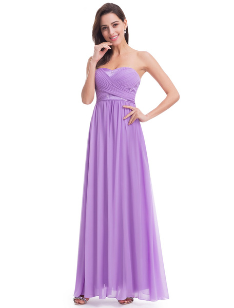 Long Strapless Sweetheart Chiffon Ruched A Line Floor Length Wedding ...