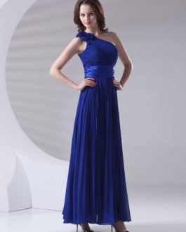 Maxi One-shoulder Ankle-length Pleated Chiffon Wedding Party Bridesmaid Dress
