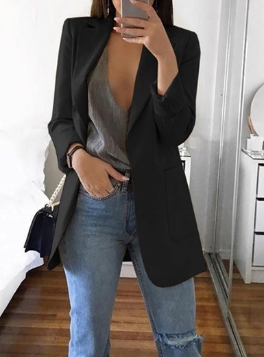 Notched Collar Flattering Long Length Casual Blazer