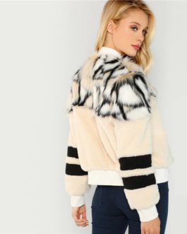 O-Ring Zip Up Stand Collar Faux Fur Glamorous Warm Coat