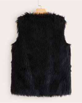 Open Front Sleeveless Glamorous Faux Fur Vest Coat Without Tee