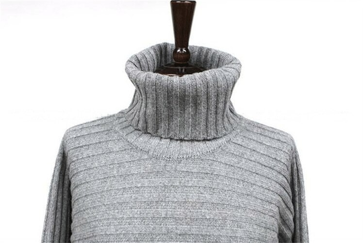 Patchwork Turtleneck Straight Knitting Warm Office Ladies Sweater Dress ...