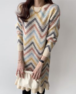 Ruffles Sweet Knitting Straight Warm Korean Style Casual Sweater Dress