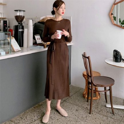 Sashes Bow Solid Straight Warm Casual Office Ladies Sweater Dress ...