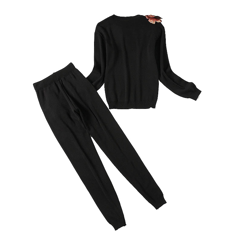 Sequined Flower Sweater And Pants Suits - Power Day Sale