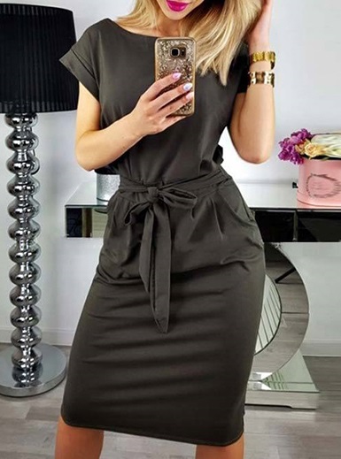 Short Cuffed Sleeves Midi Dress - Power Day Sale