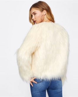 Solid Fluffy Glamorous Faux Fur Coat