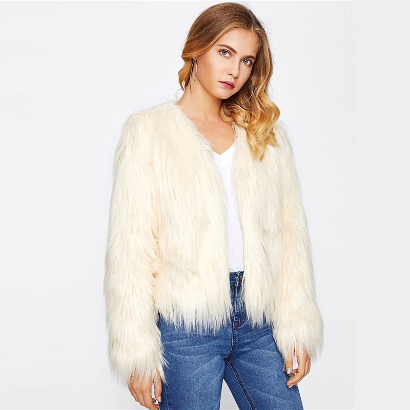 Solid Fluffy Glamorous Faux Fur Coat - Power Day Sale