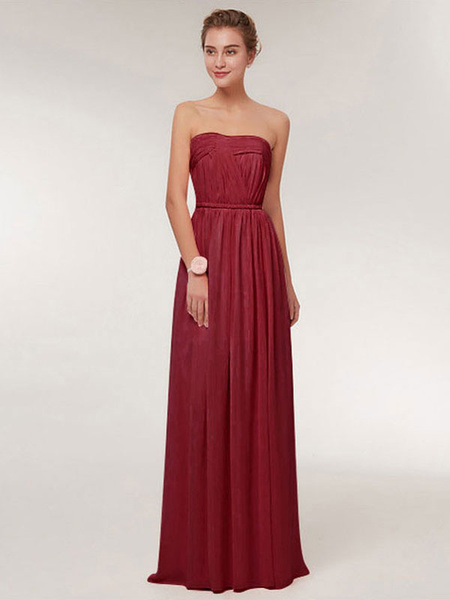 Sweetheart Strapless A Line Floor Length Chiffon Prom Bridesmaid Dress