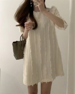 Three Quarter Korean Style Fashionable Elegant Mini Sweater Dress