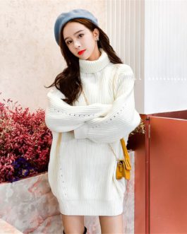 Turtleneck Minimalist Korean Style Loose Knitting Sweaters Dresses