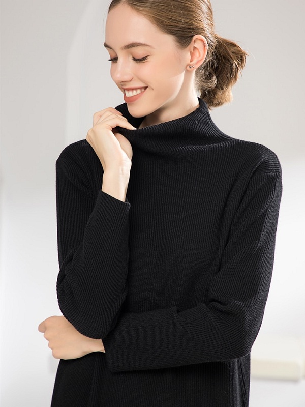 Turtleneck Slit Casual Straight Knitting Sweater Dresses - Power Day Sale