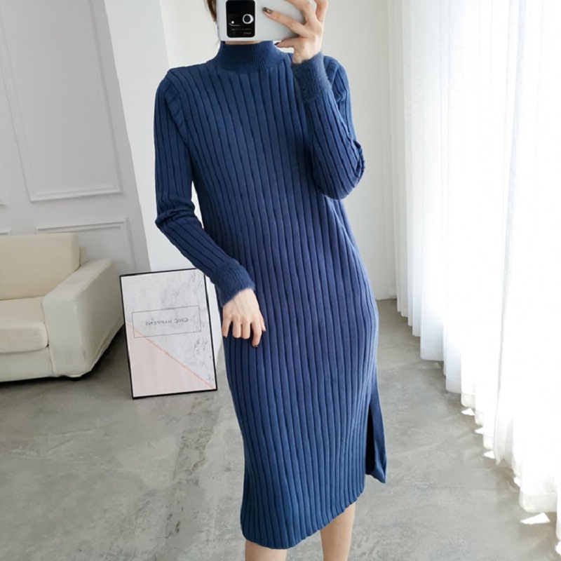 Turtleneck Straight Casual Slim Office Long Sweater Dress - Power Day Sale