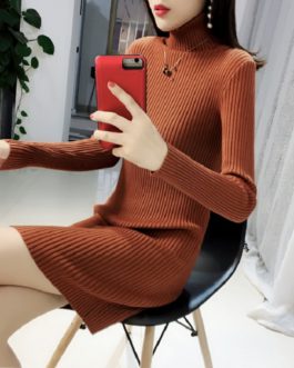 Turtleneck Warm Korean Style Minimalist Casual Sweater Dress