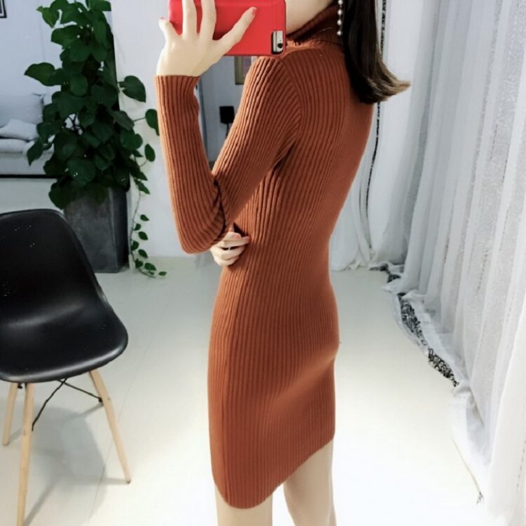Turtleneck Warm Korean Style Minimalist Casual Sweater Dress - Power ...