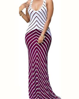 Two Tone Bold Stripe Design Long Dress