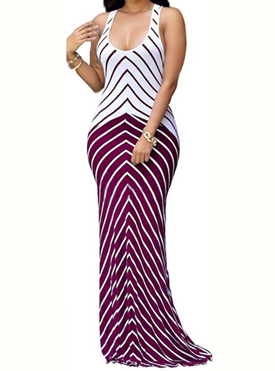 Two Tone Bold Stripe Design Long Dress - Power Day Sale