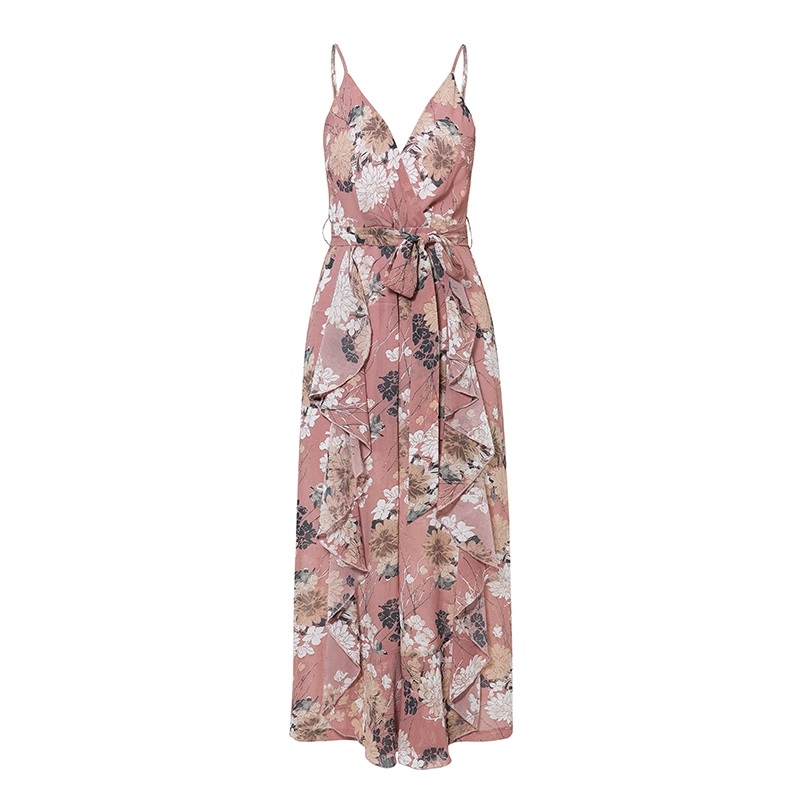 Elegant Floral Print Sexy Ruffled Sashes Jumpsuit - Power Day Sale