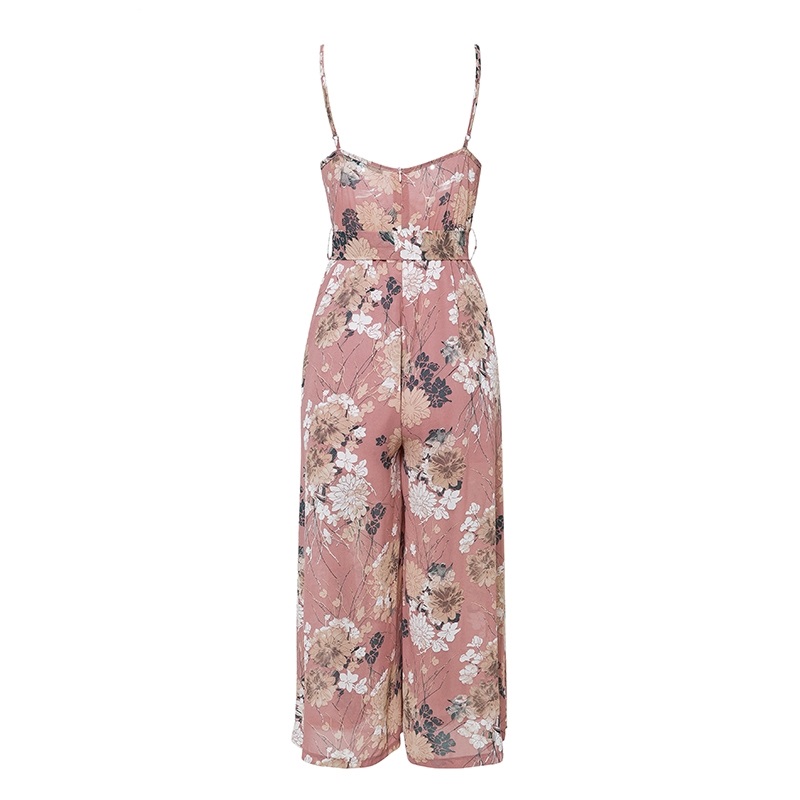 Elegant Floral Print Sexy Ruffled Sashes Jumpsuit - Power Day Sale