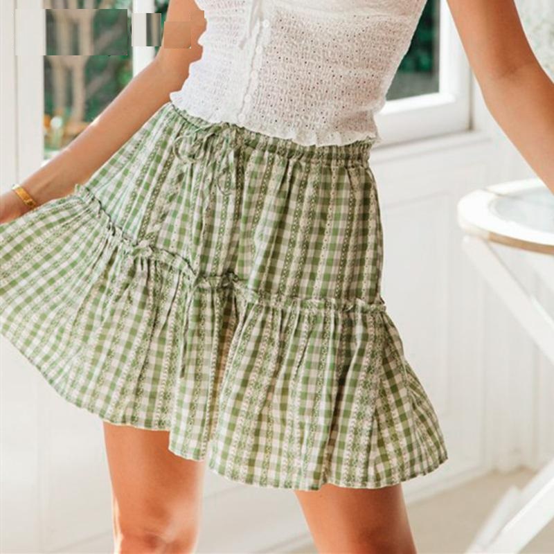 Elegant Lace Up Plaid Print Skirts - Power Day Sale