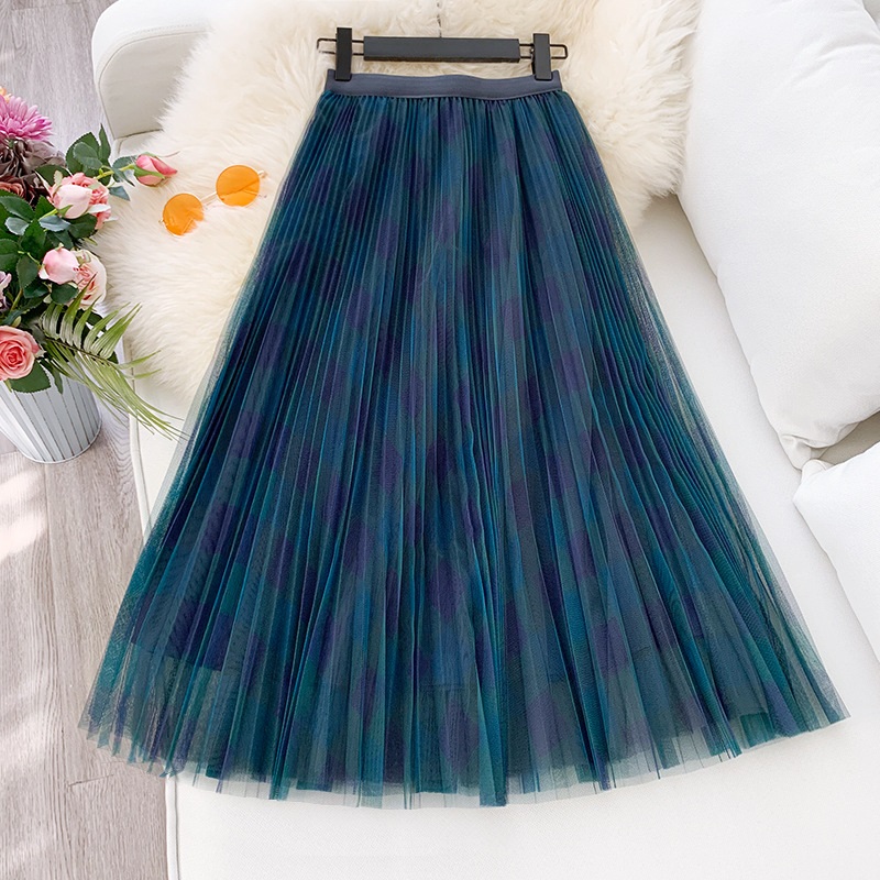 Elegant Plaid Pleated A Line Maxi Skirt - Power Day Sale