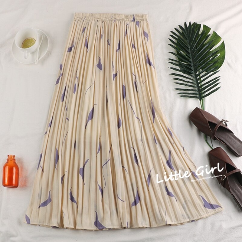 Elegant Printing Pleated Midi Skirt - Power Day Sale