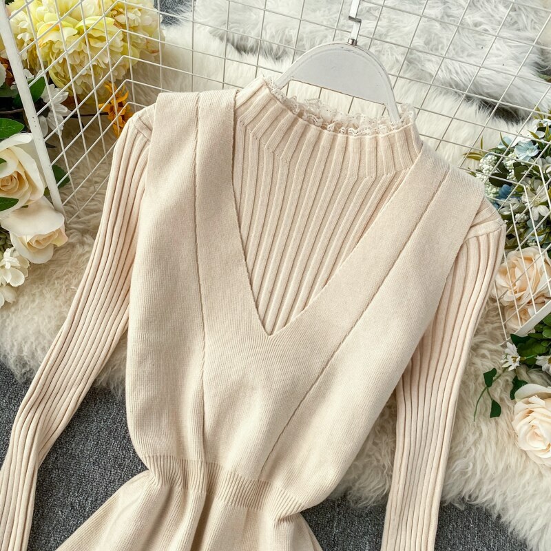 Elegant Vest Lace Patchwork Bottom Dress Set - Power Day Sale