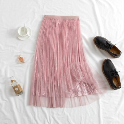 High Waist Pleated Sequined Fashion Skirt - Power Day Sale