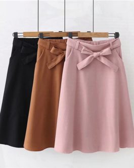 Knee Length Casual Skirt With Pocket