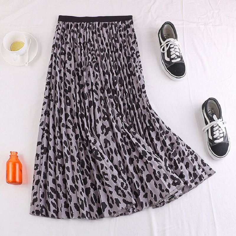 Leopard Pleated A Line Long Skirt - Power Day Sale