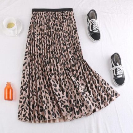 Leopard Pleated A Line Long Skirt - Power Day Sale