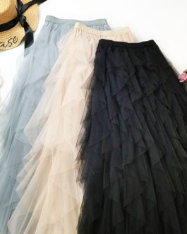 Luxury Ruffled Band Leaves Midi Skirt